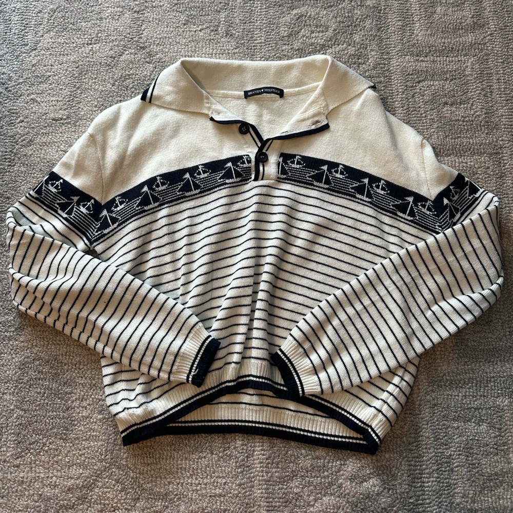 Nautical Striped Women's Sweater - Black and Cream